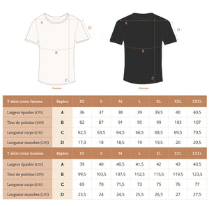 GUIDE DES TAILLES TSHIRT EN COTON POUR HOMME ET FEMME COMME AVANT