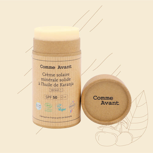 Crème solaire SPF50 minérale solide à l'huile de karanja - Version 3
