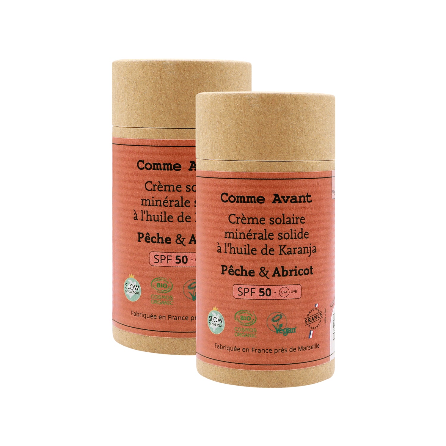 Crème solaire, pêché, abricot, protection 50 comme avant