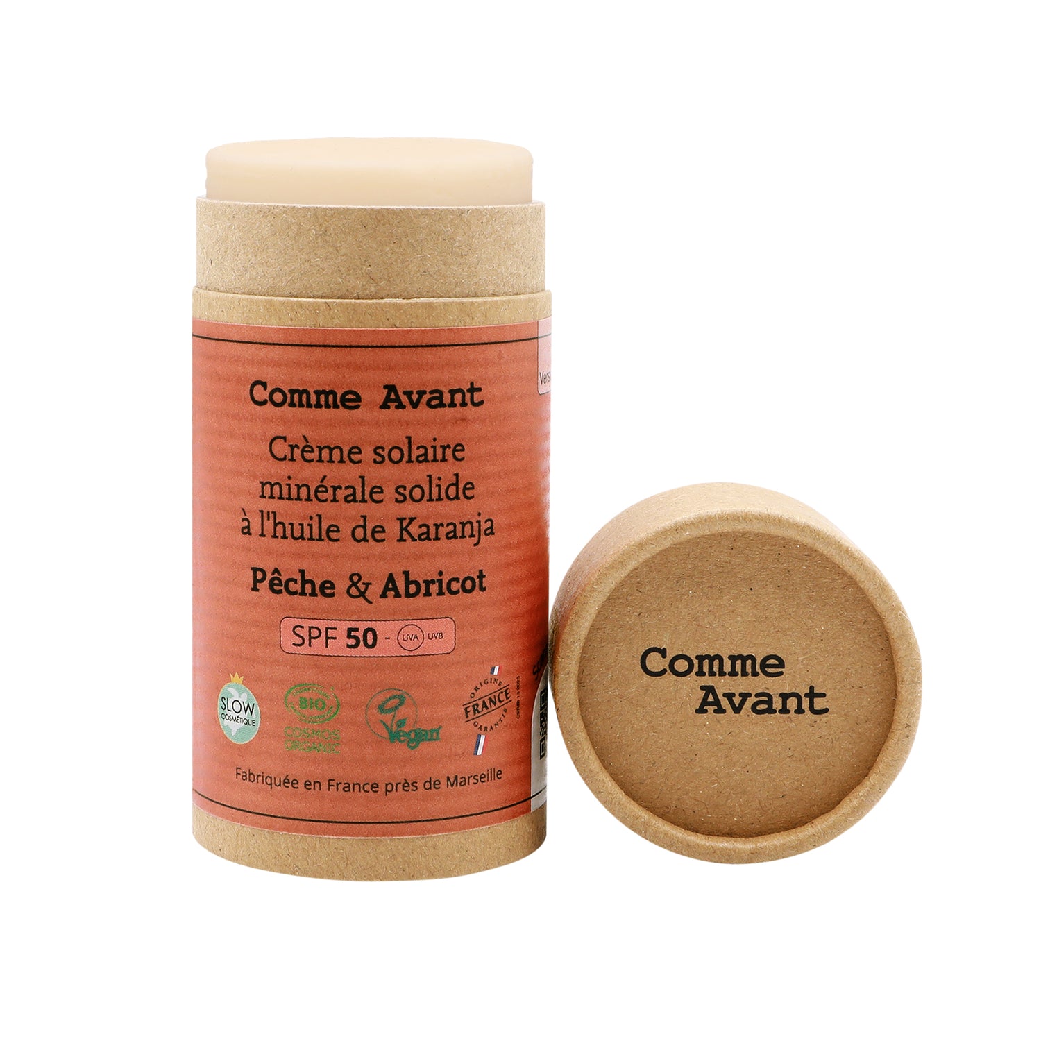 Crème solaire, pêche et abricot protection 50 comme avant