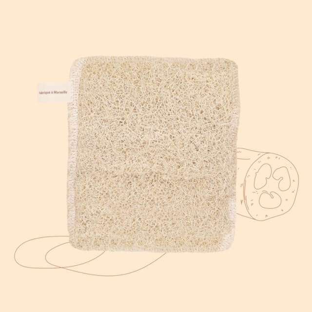 éponge vaisselle lavable en coton et loofah comme avant