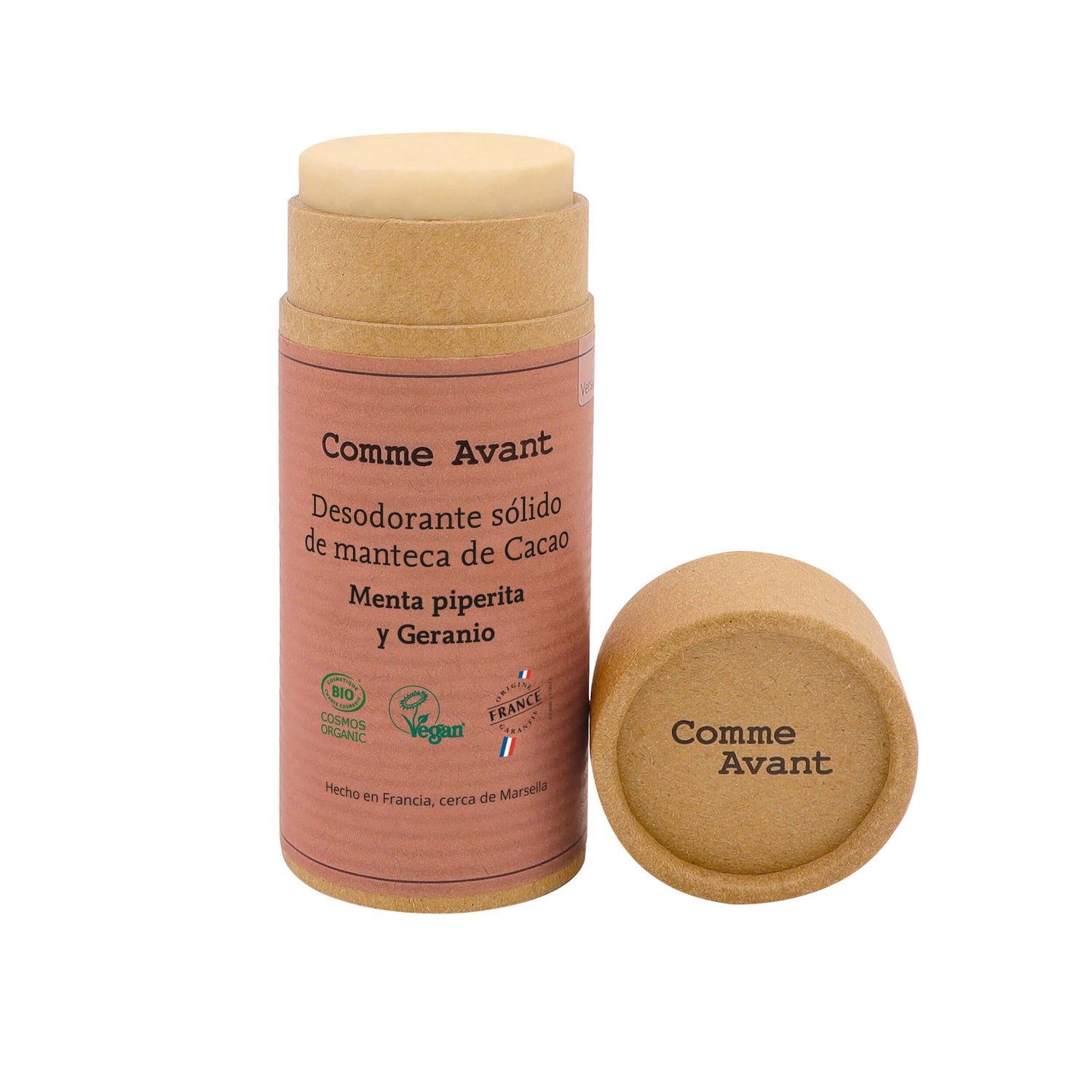 Desodorante sólido de manteca de Cacao Menta piperita y Geranio Cacao Comme Avant
