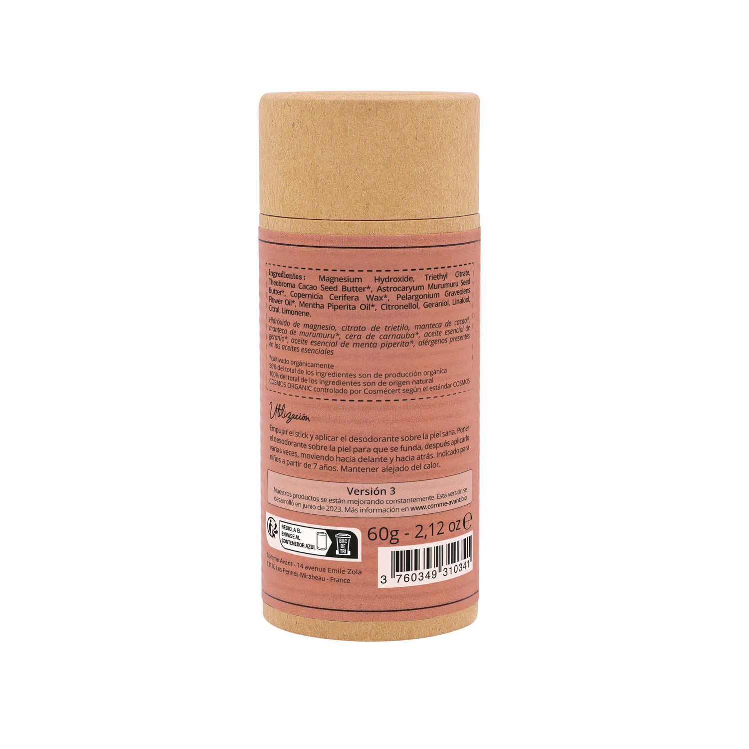 Desodorante sólido de manteca de Cacao Menta piperita y Geranio Cacao Comme Avant