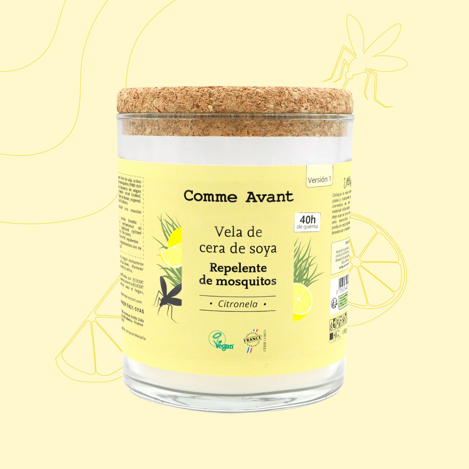 packshot vela repelente de mosquitos con cera de soya Comme Avant