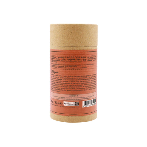 Protector solar mineral sólido con aceite de Karanja Melocotón y Albaricoque SPF50 Comme Avant