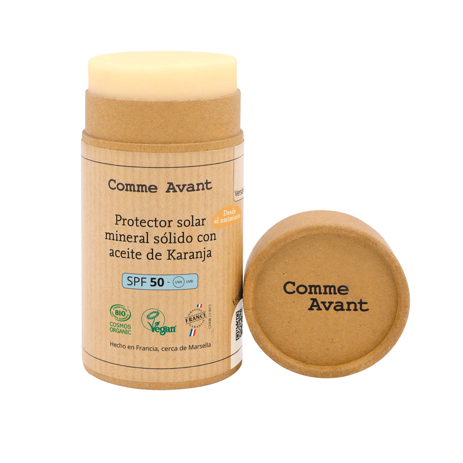 Protector solar mineral sólido con aceite de Karanja SPF50 Comme Avant