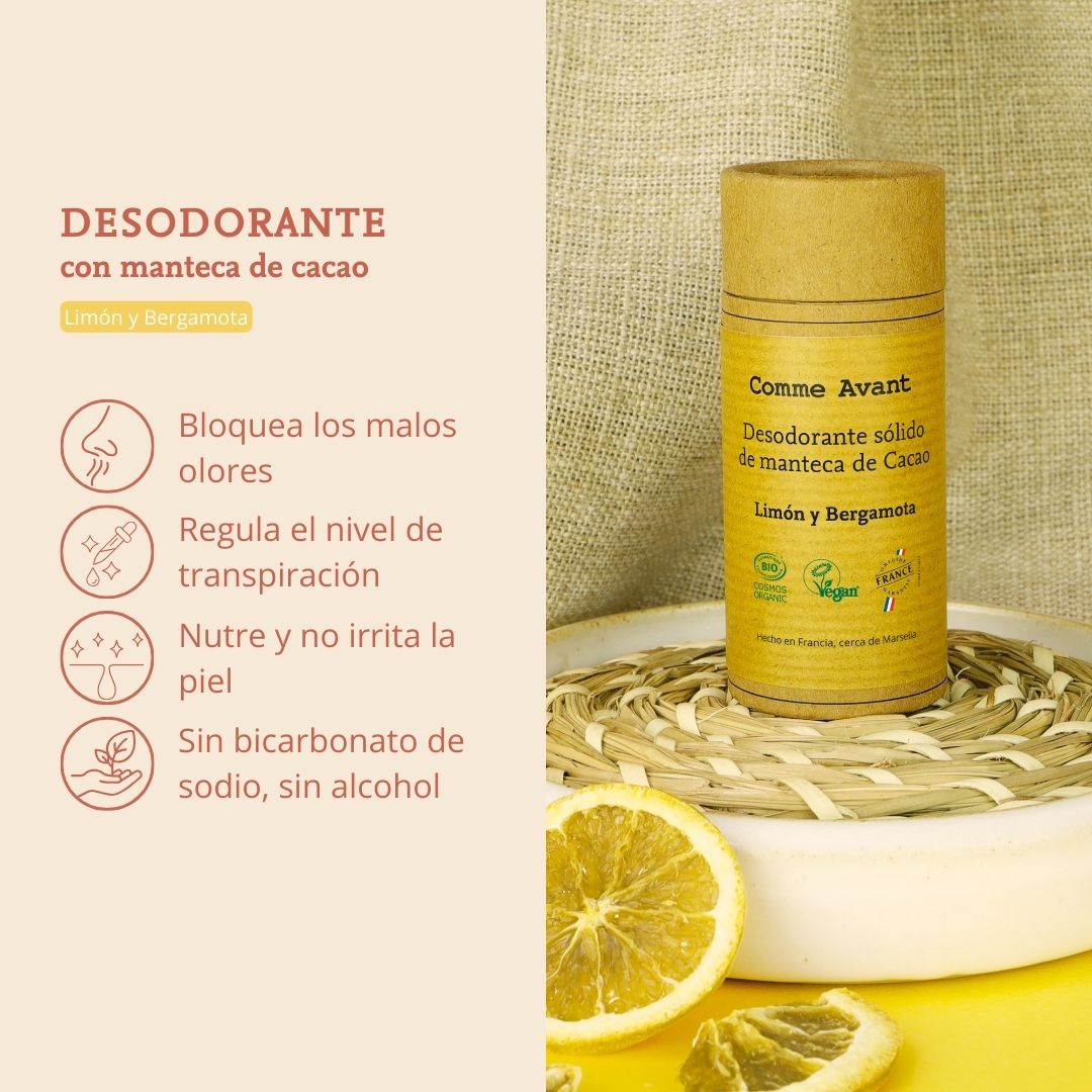 desodorante de manteca de cacao limon y bergamota