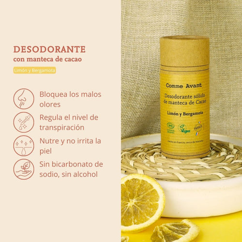 desodorante de manteca de cacao limon y bergamota
