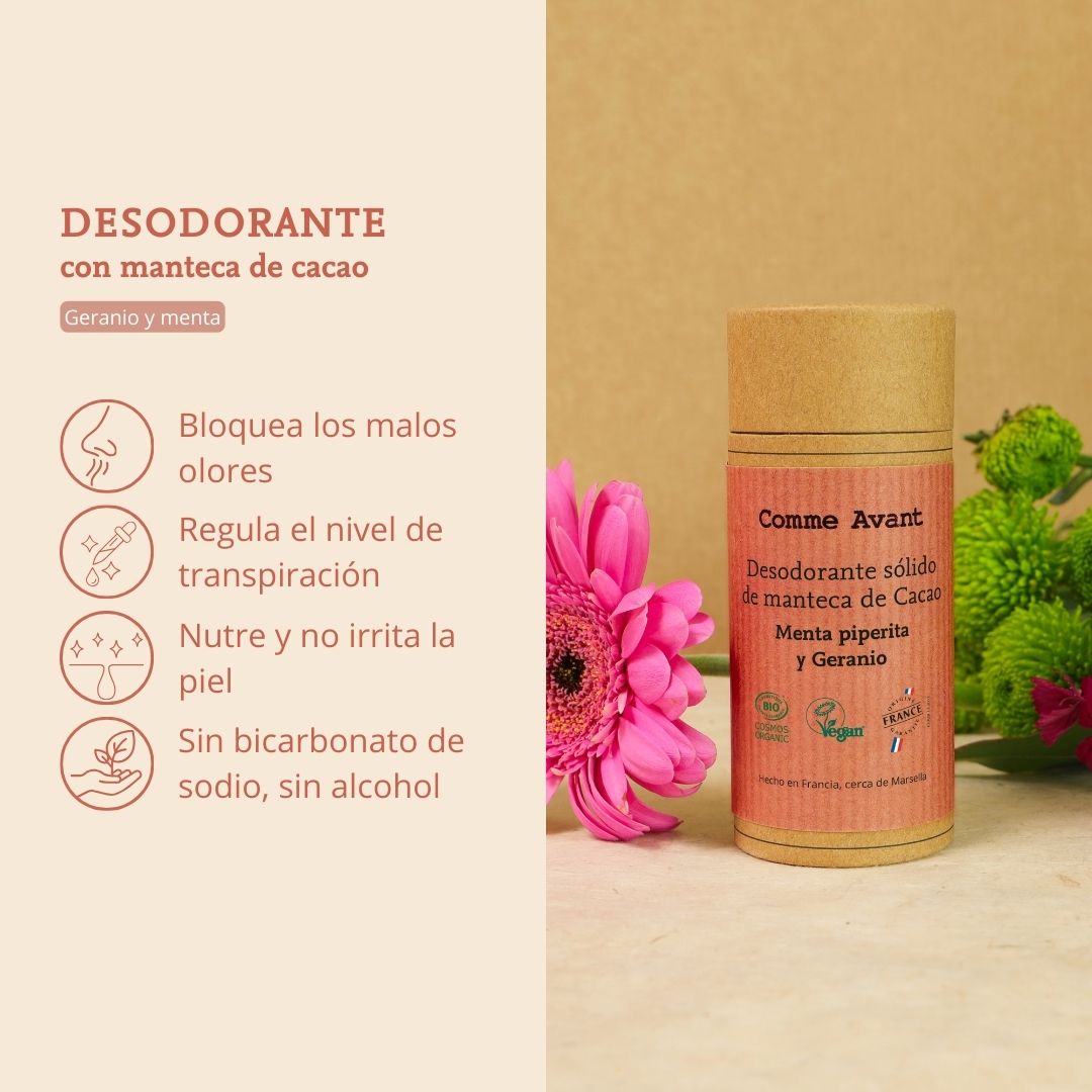 desodorante de manteca de cacao menta piperita y geranio