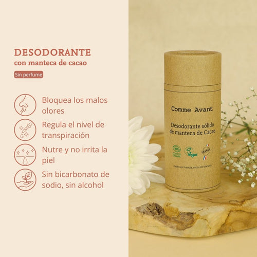 desodorante de manteca de cacao sin perfume 