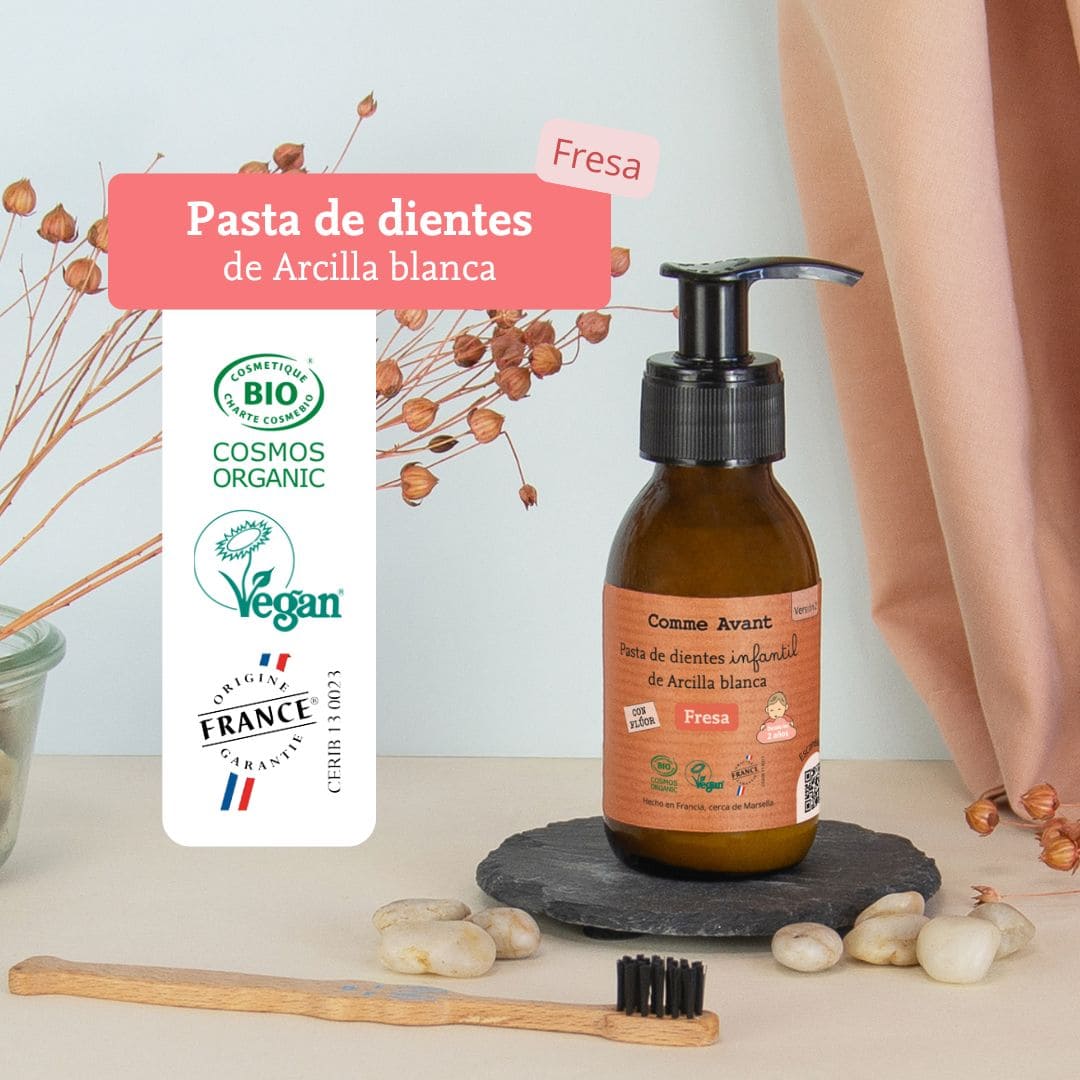 pasta de dientes de arcilla blanca y fresa para niños comme avant