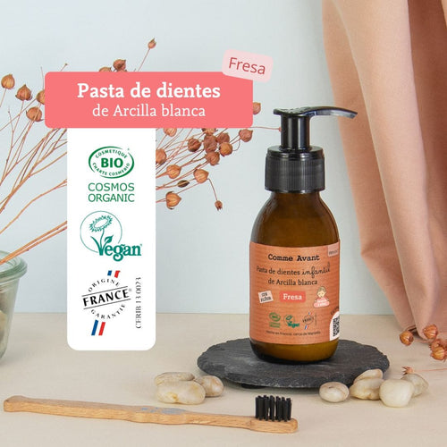 pasta de dientes de arcilla blanca y fresa para niños comme avant