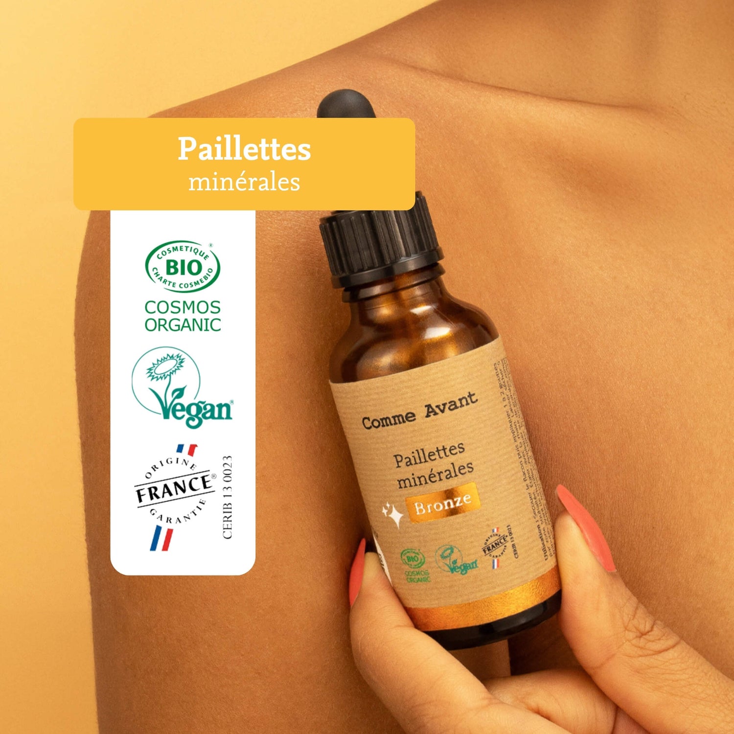 Label paillettes minérales comme avant