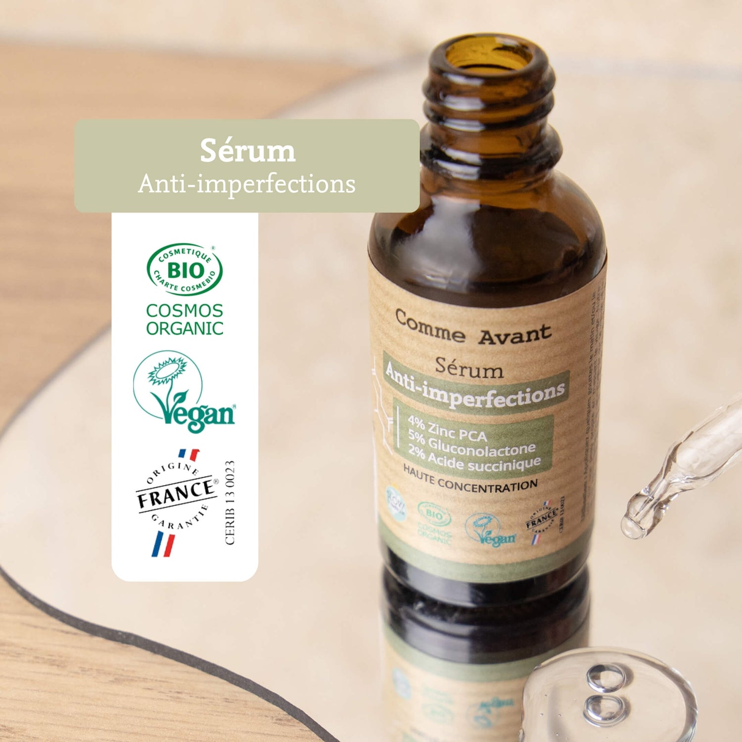 Label sérum anti imperfections comme avant