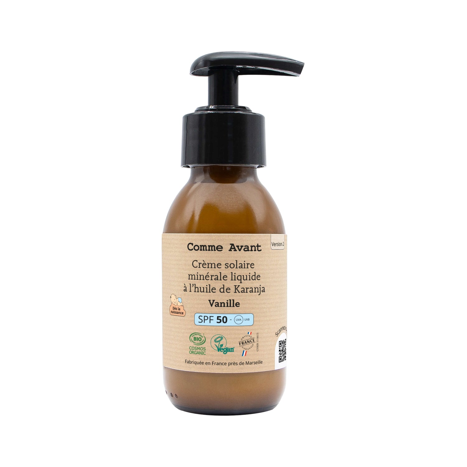 Crème solaire liquide SPF50 vanille
