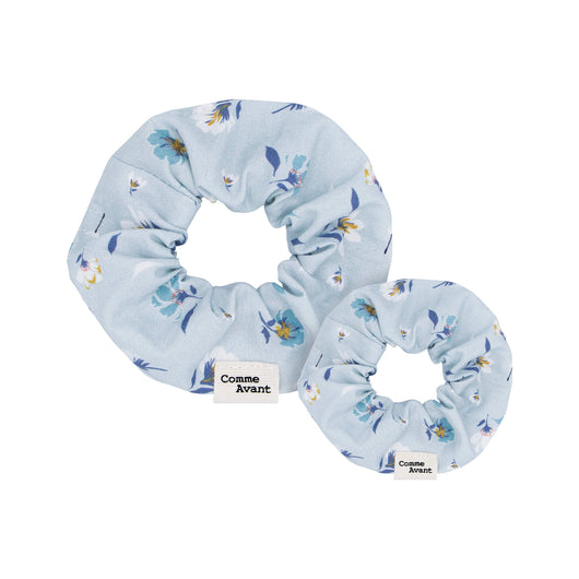 Chouchou en coton biologique grand et petit format Motif bleu fleuri Comme avant