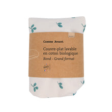 Couvre-plat lavable en coton biologique rond grand format motif feuilles d'olivier