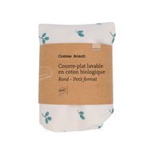 Couvre-plat lavable en coton biologique comme avant rond petit format motif feuilles d'olivier