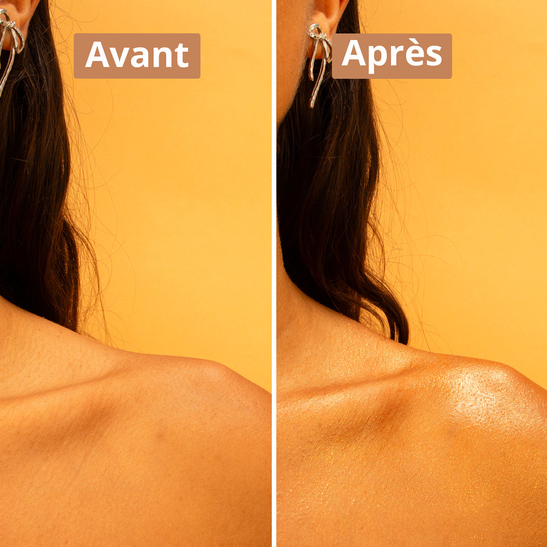 avant après Utilisation des paillettes minérales comme avant teinte bronze