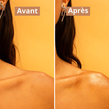 avant après Utilisation des paillettes minérales comme avant teinte bronze
