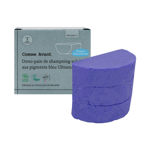 Shampoing solide cheveux blonds blancs aux pigments bleu Ultramarine - Version 1