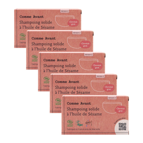 Lot de 5 Shampoings solides pour cheveux gras à l'huile de sésame comme avant