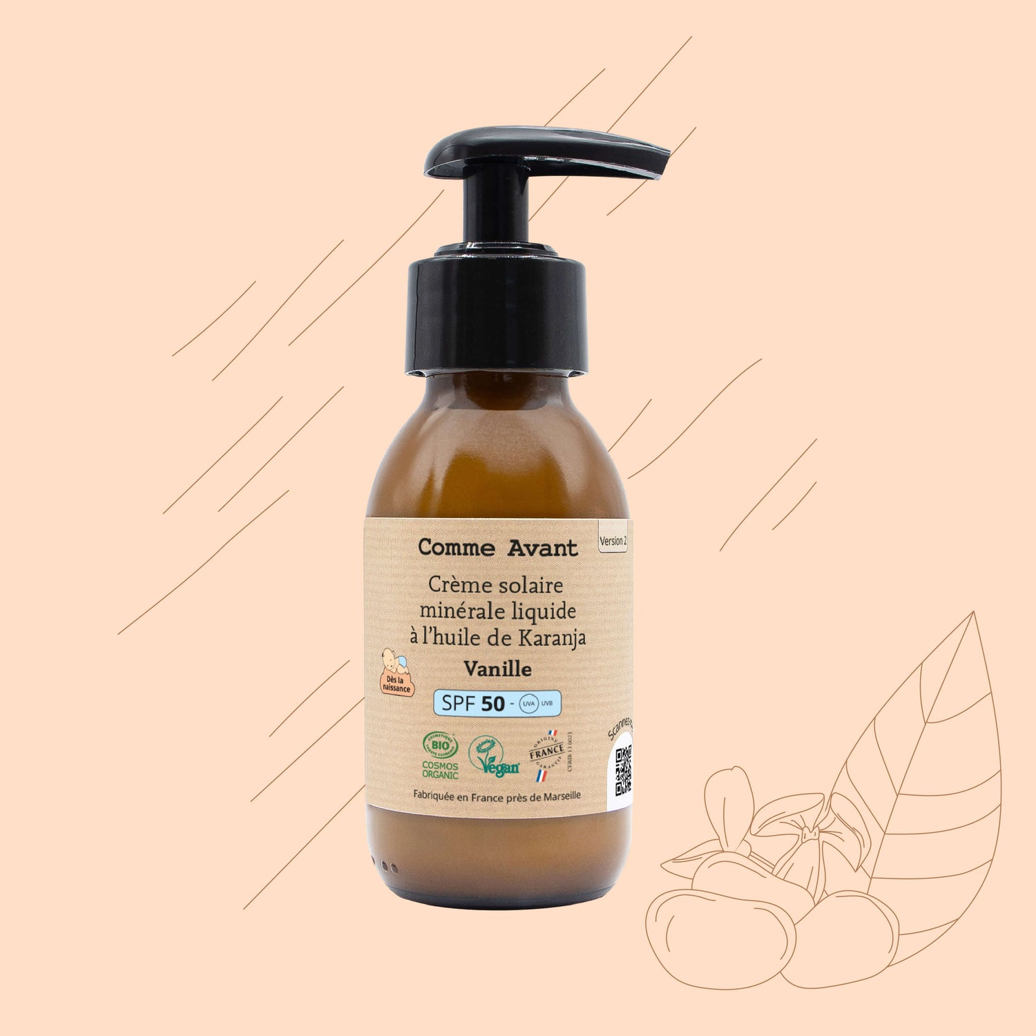 Crème solaire liquide SPF50 vanille