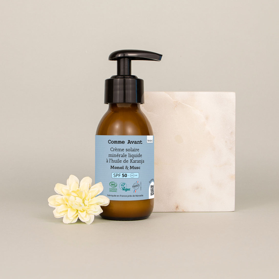 crème solaire liquide comme avant monoï et musc spf50